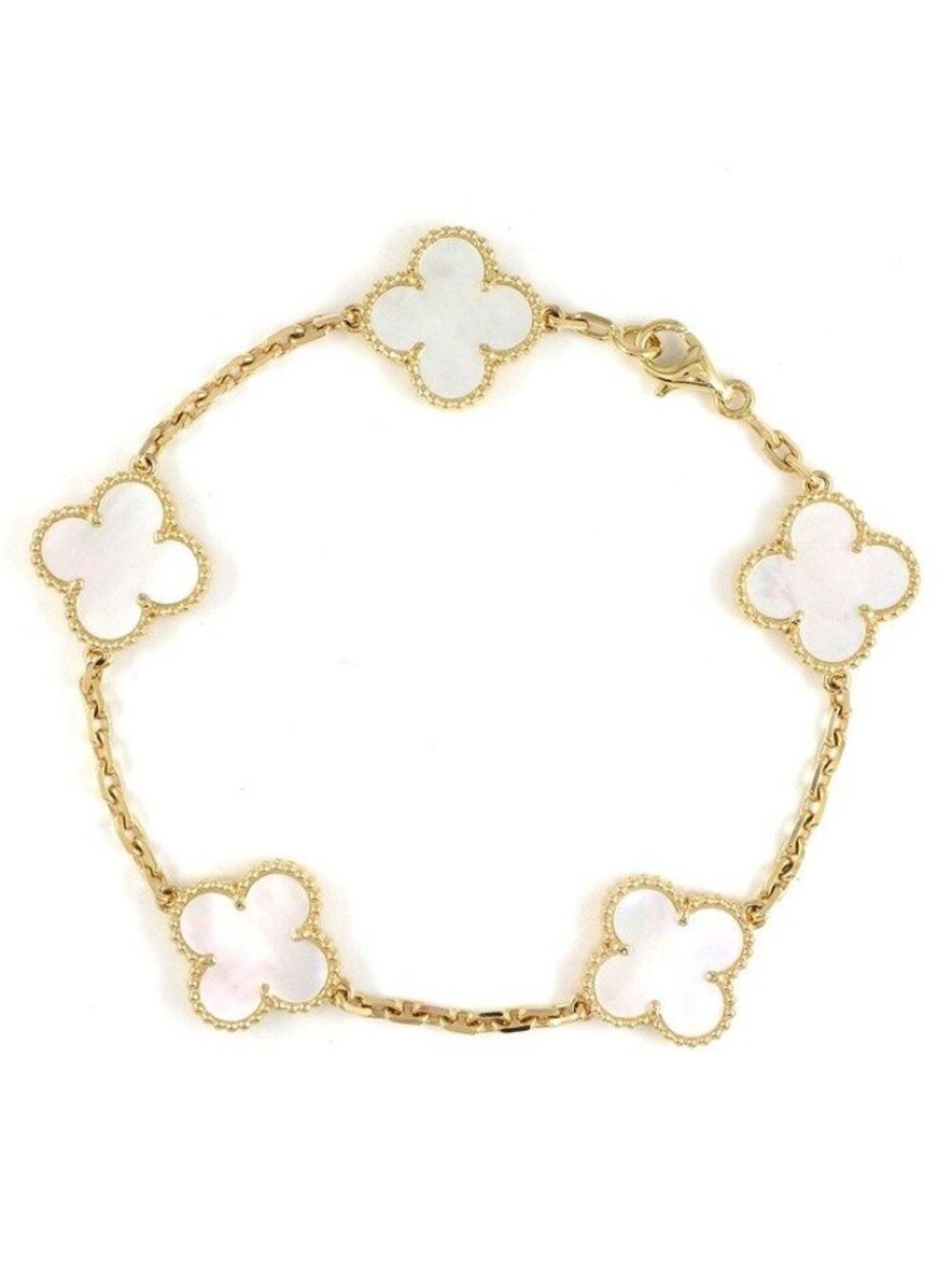 Van Cleef & Arpels Bracelet Vintage Alhambra 5 Motif White Shell 18K Yellow Gold